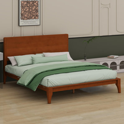 Bamboo Wood Platform Bed With Wood Slat Metal Support