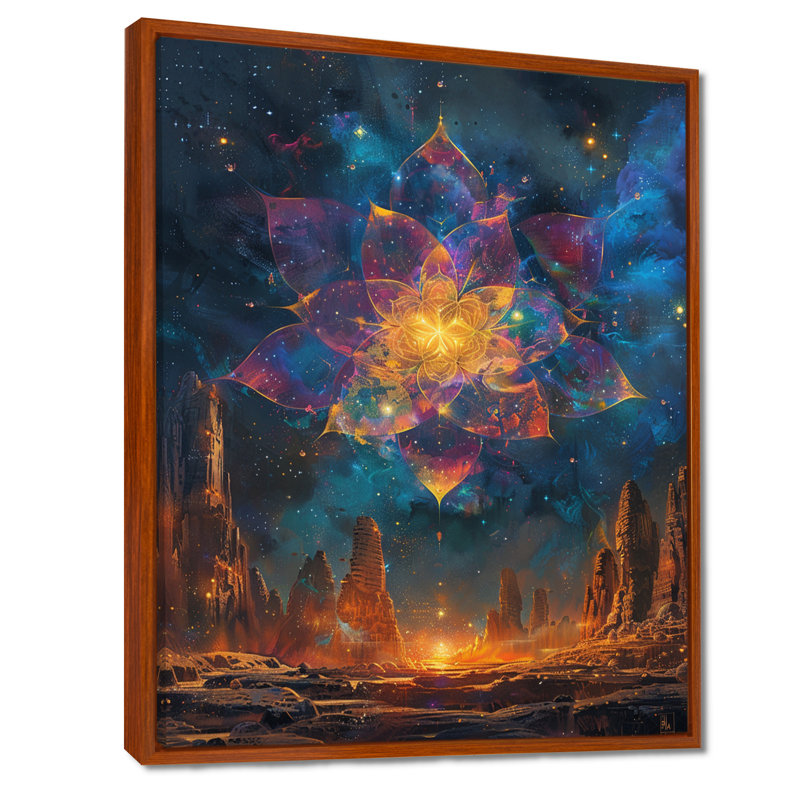 Décoration florale céleste - paysage urbain, Brown Floater Framed, 40" H x 30" W