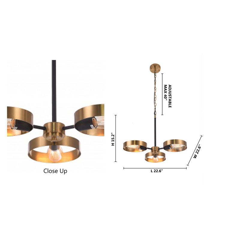 3-Light Black And Golden Bronze Accents Chandelier