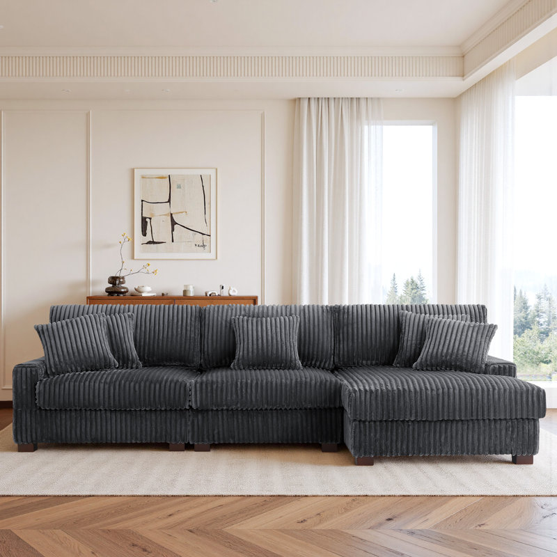 3 Seater Sectional, Grey Polyester/Foam Padding