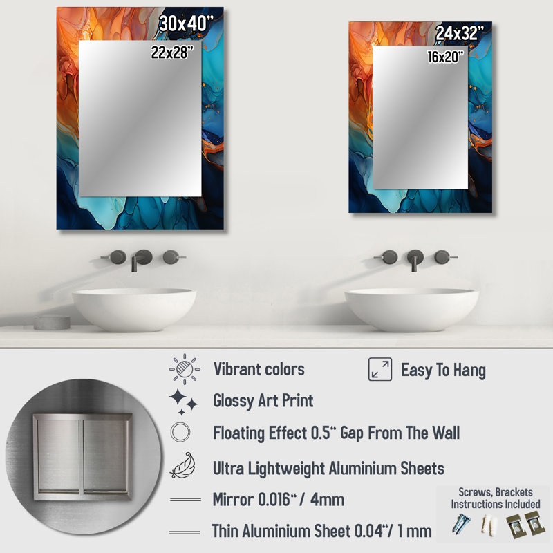 Aurora Borealis Liquid Charm Beauty I - Aurora Borealis Mirror, Traditional Unique Wall Mirror, Printed Metal Art, 40" x 30"