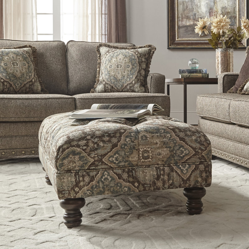 Anshuman Upholstered Ottoman, Tapestry Ocean Cliff