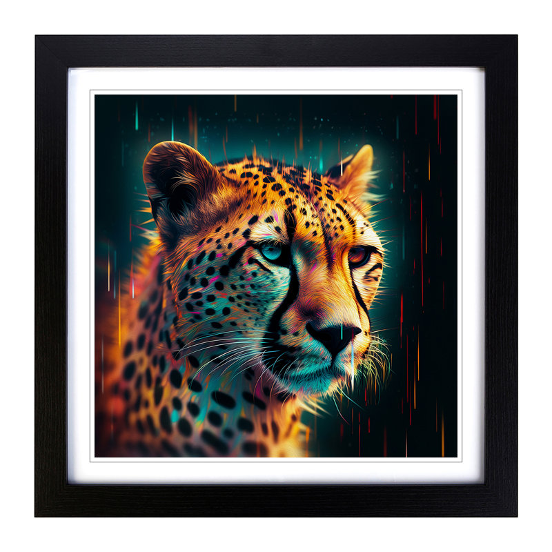 Cheetah Glitch Art No.1 - Framed Print, Black
