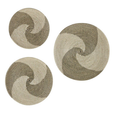 Décoration murale assiette en forme de panier en spirale brun fait à la main