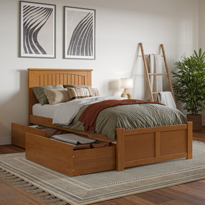 Lit plateforme en bois massif avec pied de lit et tiroirs de rangement Nantucket