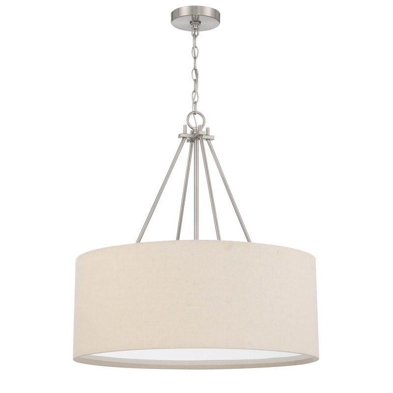 Luminaire suspendu tambour 3 lumières, Nickel poli brossé, H 97,13 po x l 24,02 po x P 24,02 po