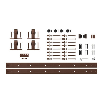 Solid Steel Mini Sliding Rolling Barn Door Hardware Kit for Double Wood Doors