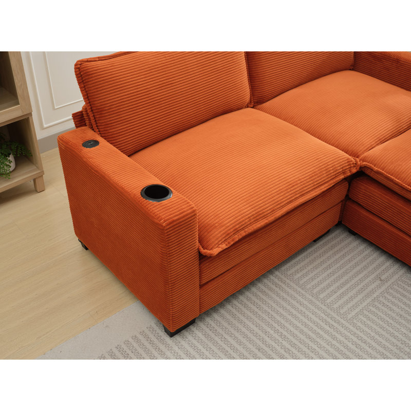Canapé en L avec USB, Orange