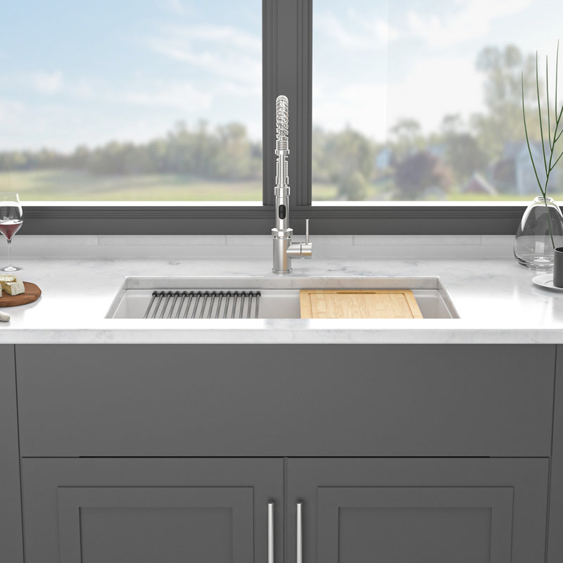 White Quartz Composite Sink 32X19" - Build, Hygienic Workstation Design 32"X19" Kitchen Advanced Composite, Smooth Finish Undermount