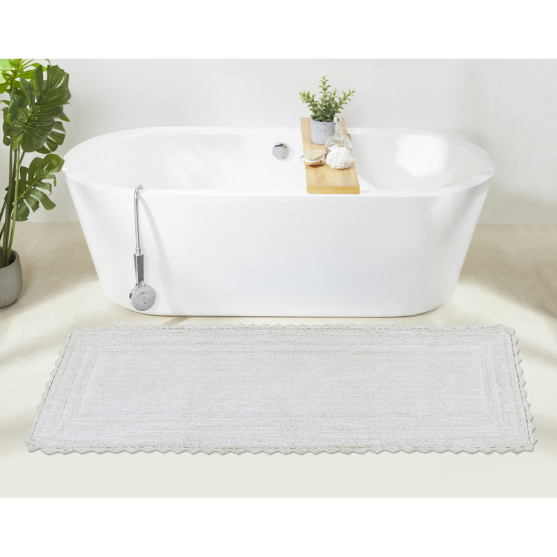 Rasika 100% Cotton 1990 GSM Tufted Reversible Bath Rug, OEKO-TEX Certified, Ultra Soft & Absorbent, Machine Washable Bathroom Rug for Shower, Tub, Sink, Vanity & Spa Areas, Crochet-Inspired Design, 20" x 60" Runner, White