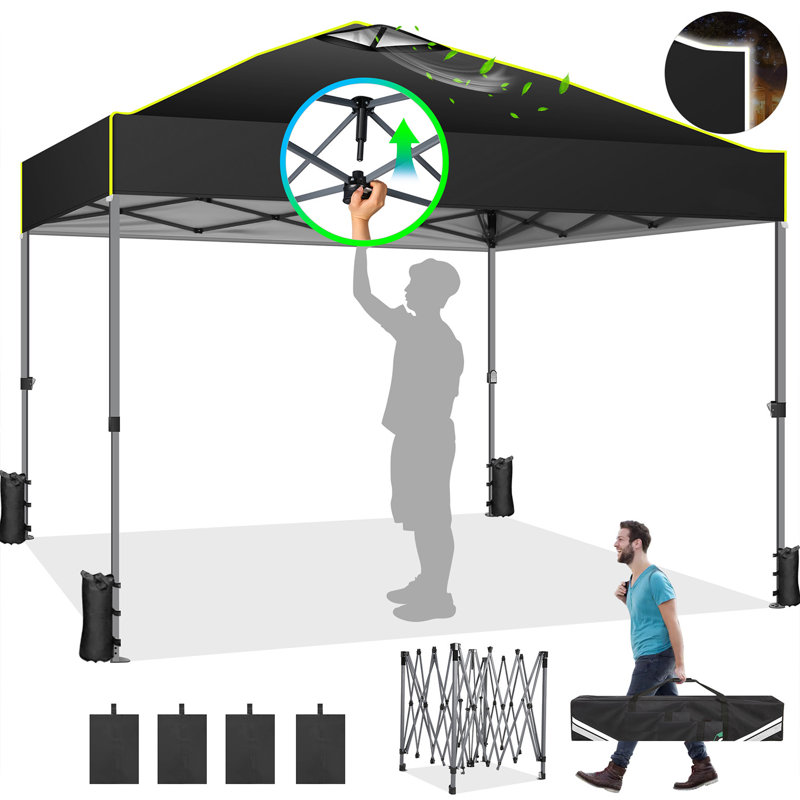 10x10 Pop Up Canopy Tent Waterproof UPF50+ Outdoor Canopy, Black