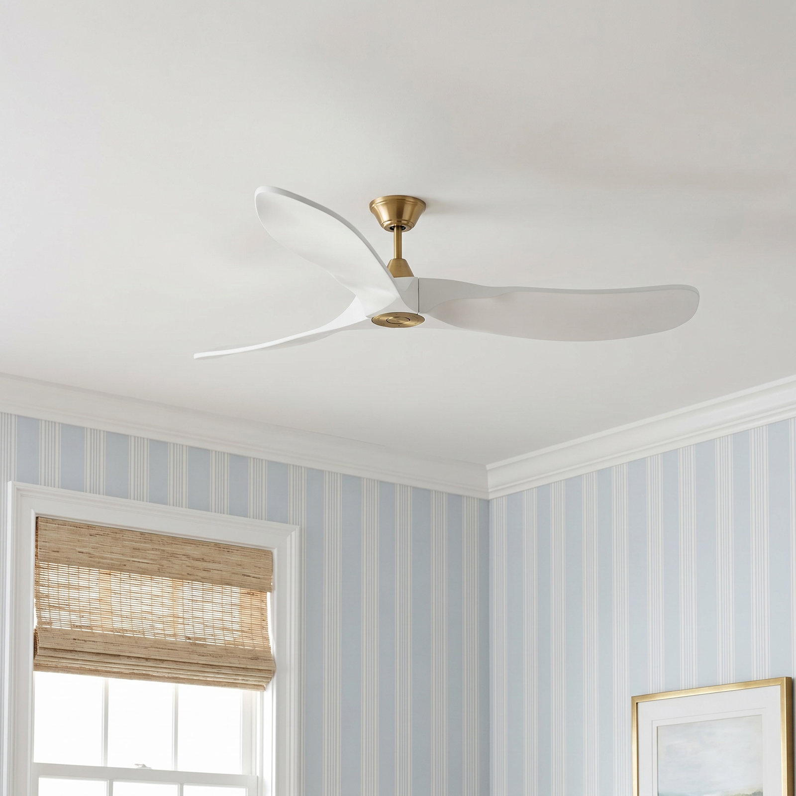 Obsidian 88" Ceiling Fan, Burnished Brass with White Blades, 52 inches