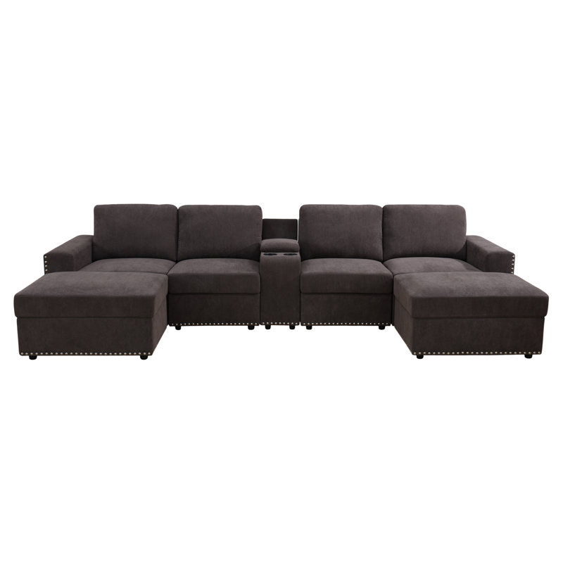 Canapé modulaire 7 pièces Marmolejo, Flanelle brune