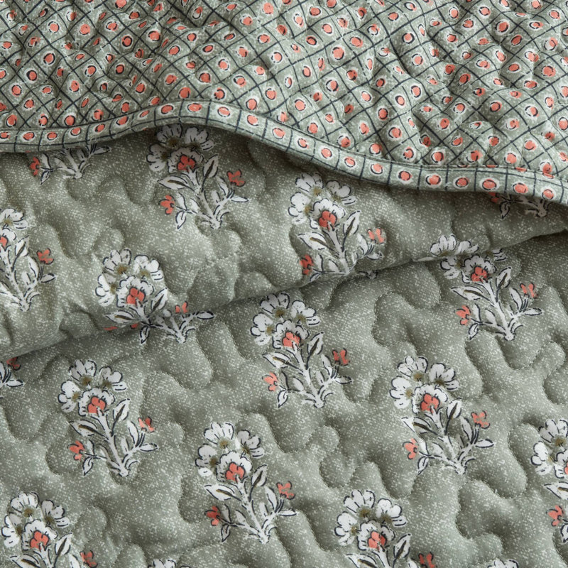 Ensemble de courtepointe 3 pièces Lin / Sage Green Ruffle, Vert sauge, King/Cal King Coverlet/Bedspread + 2 King Shams