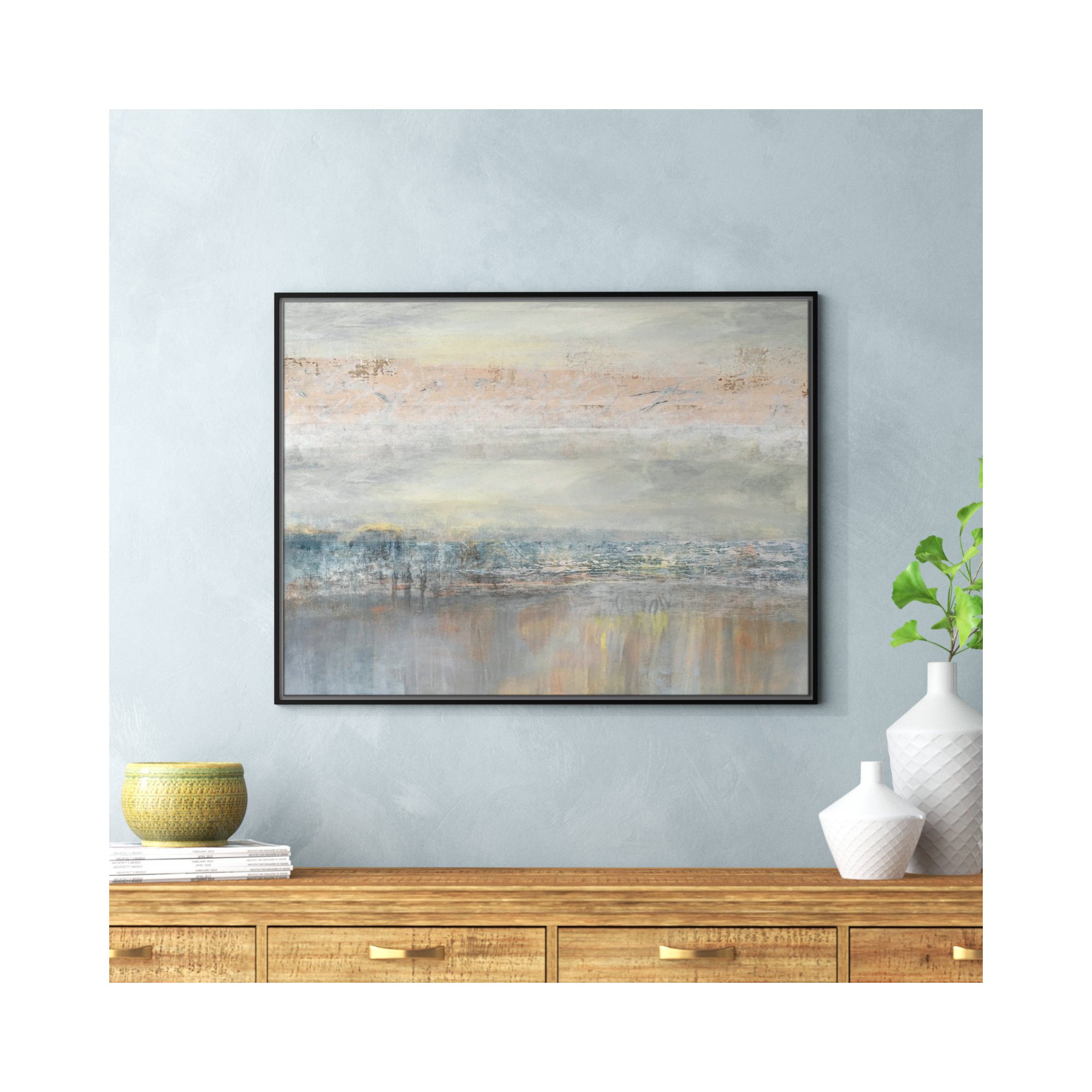 From A Distance by Nan - Painting Print, Silver, 31.5" H x 41.5" W, Picture Framed Canvas