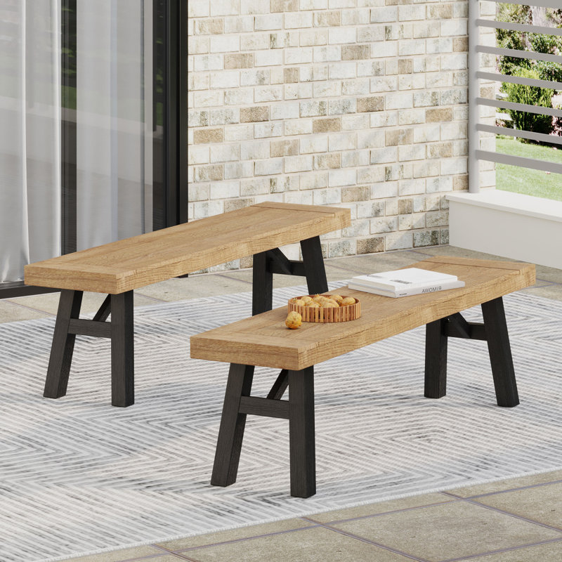 Ensemble de 2 bancs d'extérieur avec panneau à lattes et structure en bois, Brun