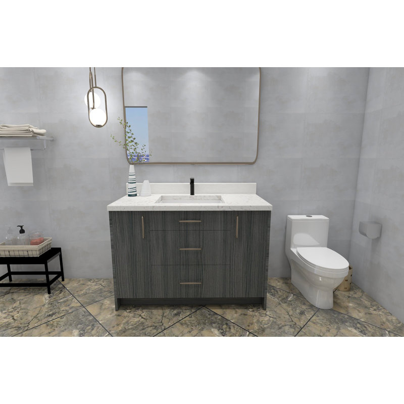 Base de meuble-lavabo simple 48 po Birmingham, prête à installer, Gris marine