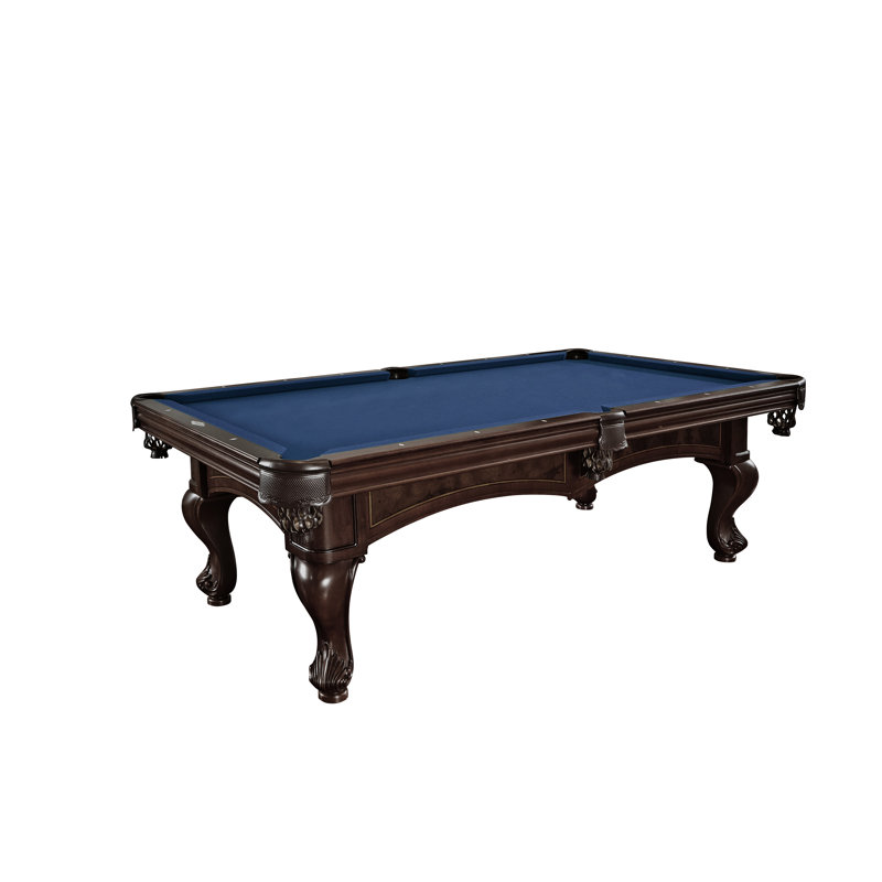 Table de billard Brunswick Santini - Bois franc massif avec pieds sculptés à la main, poches tombantes et drap de laine bleu Regatta