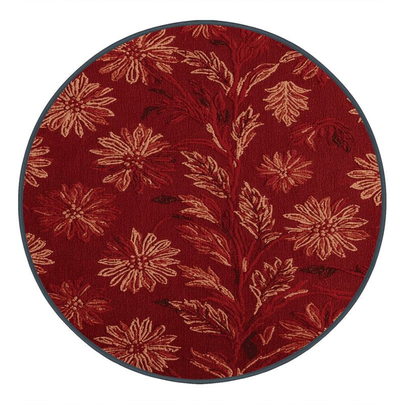 Tapis rouge botanique lavable à la machine, Rond 3 pi