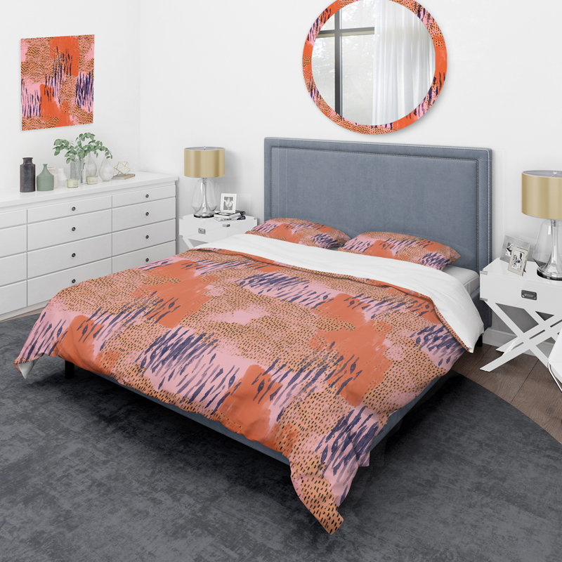 Ensemble de housse de couette en microfibre rose / brun / orange 3 pièces