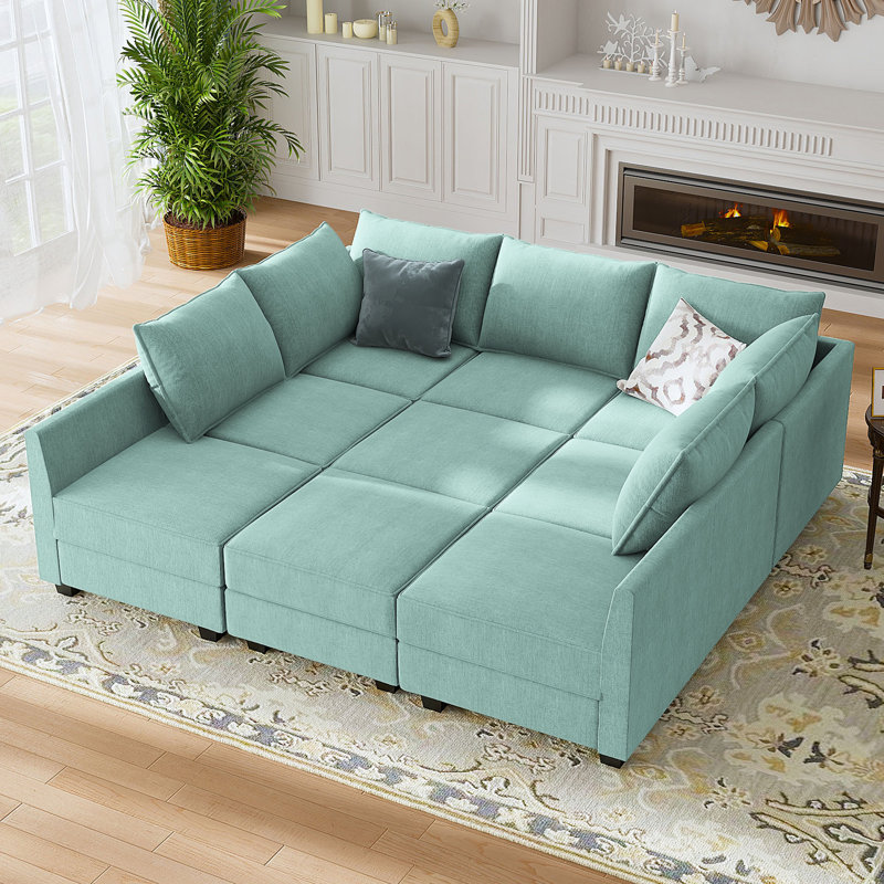 Canapé modulaire avec repose-pieds Larchmere, Mélange de polyester bleu