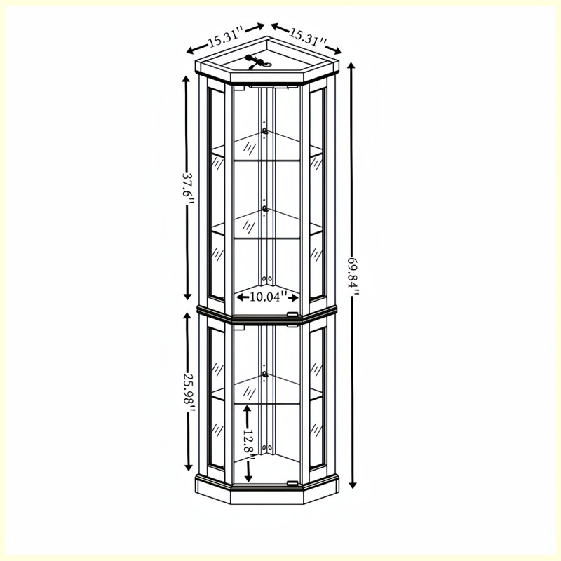 Modern Corner Curio Cabinet/Display Cabinet for Living Room, Oak