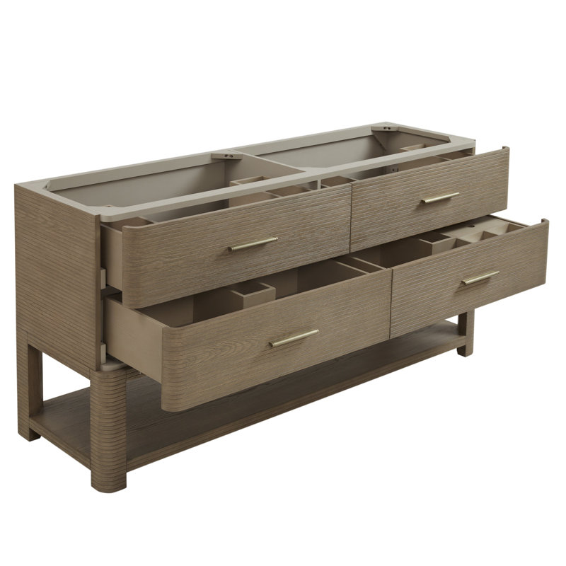 Meuble-lavabo double 72 po Lucian, chêne galet avec plateau en quartz 3 cm, Tajnar Eclos
