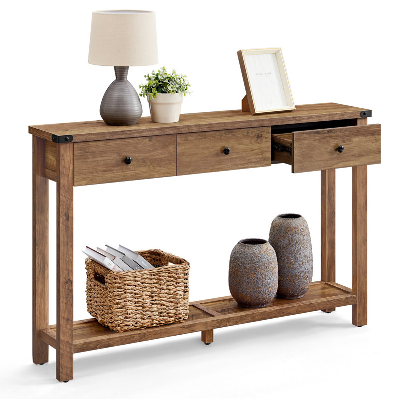 Sahai 47.2" Console Table with 3 Drawers, Brown
