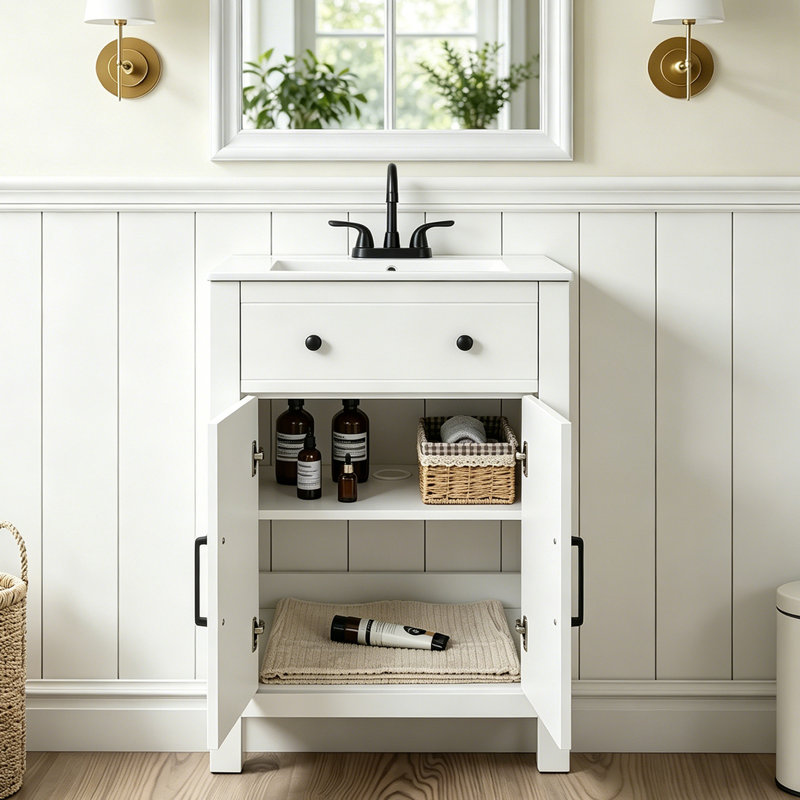Meuble-lavabo simple 24 po avec lavabo en céramique