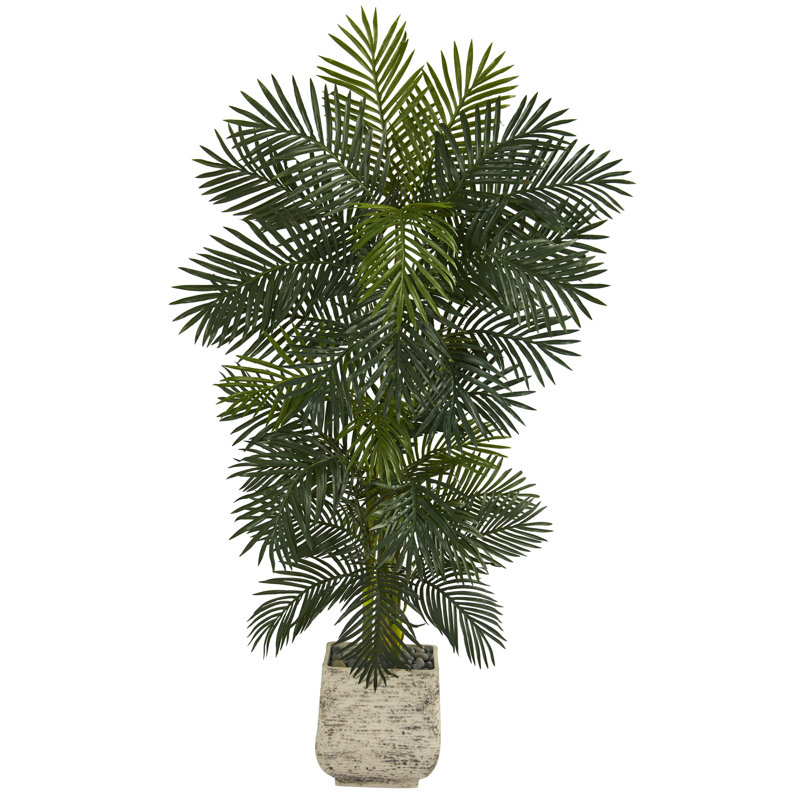 Faux Palm Tree in Planter, White, 78" H x 14" W x 12" D