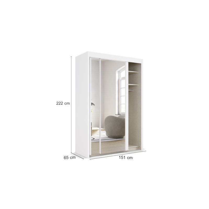 Imperial 2 Door Sliding Wardrobe, Alpine white, 223cm H x 151cm W x 65cm D
