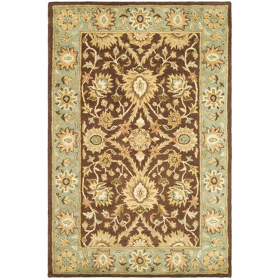 Tapis oriental en laine / coton / latex touffeté à la main Dunbar chocolat / bleu