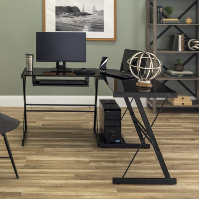 L-Shaped Glass Top Computer Desk