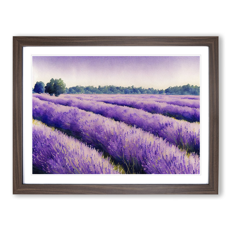 Lavender Field Watercolour Vol.1 - Framed Print, 25cm H x 34cm W x 2cm D, Walnut Framed