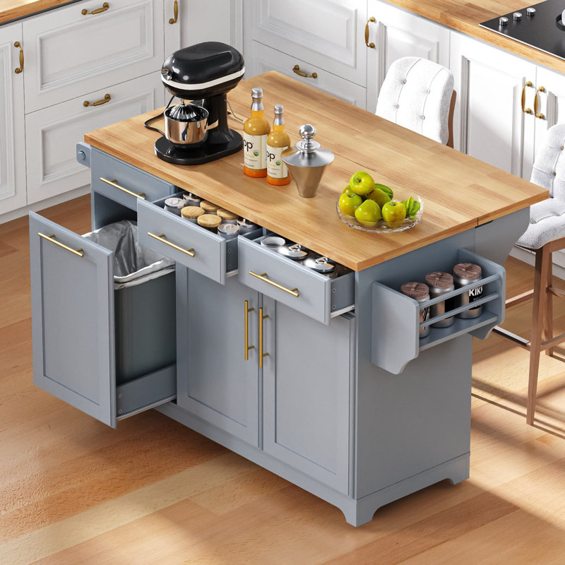 Arnola 59.3" W Kitchen Island Cart, Gray