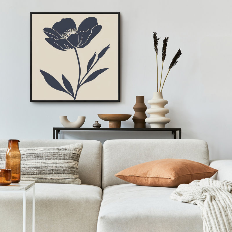 «The Flower», toile encadrée beige - Élégante décoration intérieure, H 25,25 po x l 25,25 po