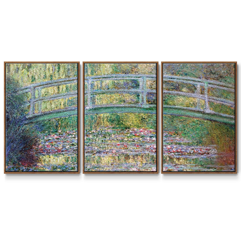 Le pont japonais (l'eau, 3 pièces), H 36 po x l 75 po x P 2 po, Noyer