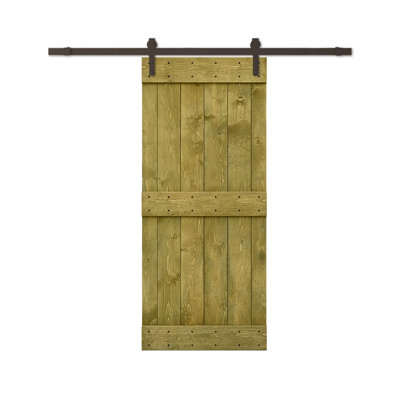 Paneled Wood and Metal Barn Door with Installation Hardware Kit