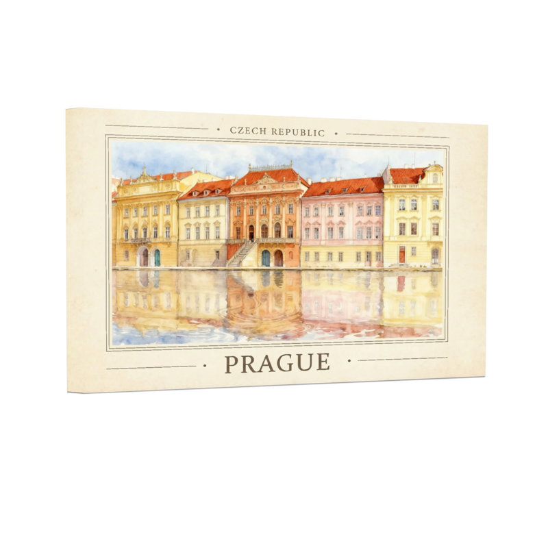 «Scenic & Cityscapes», République tchèque, reproduction d'aquarelle de bâtiments d'art de Prague, H 20 po x l 30 po