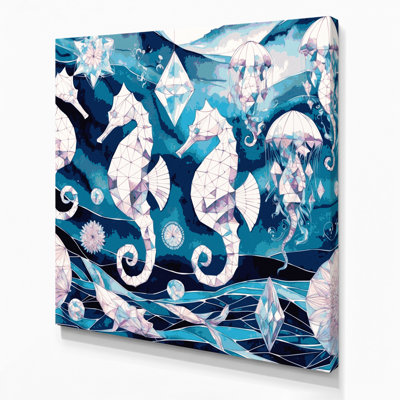 Nautical Geometric sea life Blue Canvas Wall Art