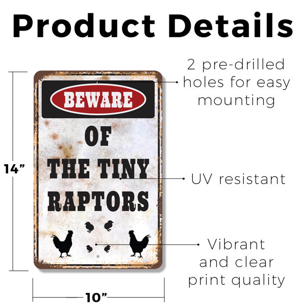 SignMission Beware Of The Tiny Raptors Vintage Style 11 Inch x 17 Inch ...