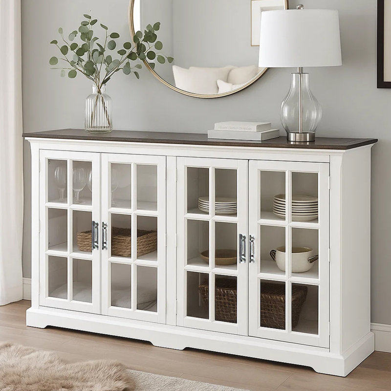 Buffet console Orso, armoire 2 portes doubles, blanc, brun