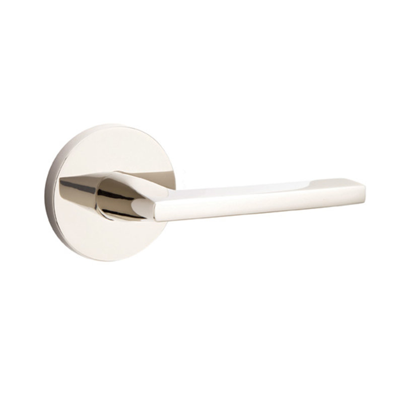 Helios Flat Passage (Hall & Closet) Door Lever with Round Rosette, Bright Nickel, Right