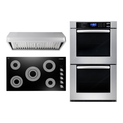 Cosmo 3 Piece Kitchen Appliance Package with 36'' Electric Cooktop Under Cabinet Range Hood