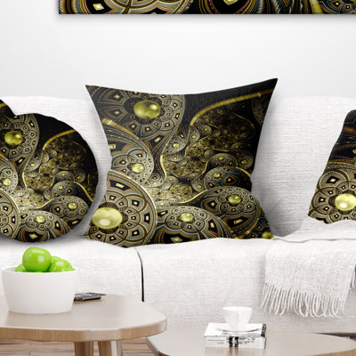 Symmetrical Gold Fractal Flower - Floral Printed Pillow