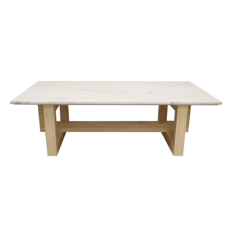 Table basse Justice avec base en pierre naturelle et plateau en marbre Justice, Blanc/Ivoire