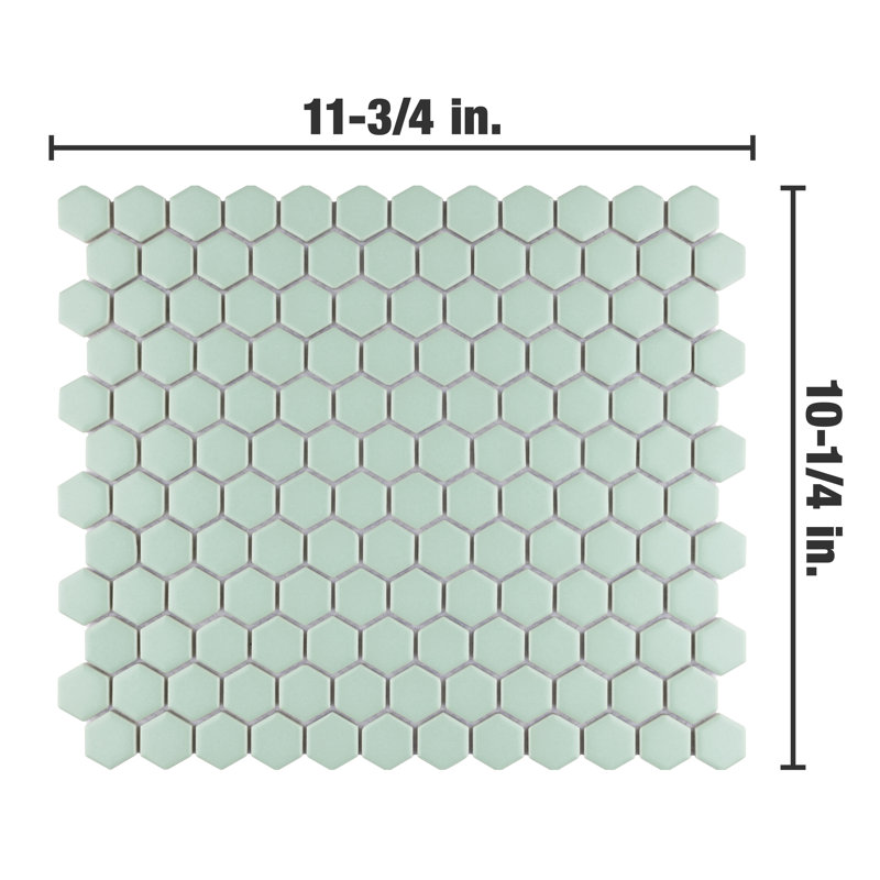 Metro Hex 0.88" x 0.88" Porcelain Mosaic Wall & Floor Tile, Light Green