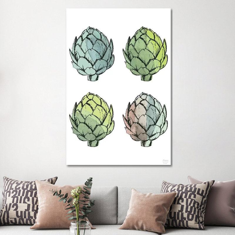Four Artichokes - Print on Canvas, 152.4cm H x 101.6cm W x 3.81cm D, Wrapped Canvas