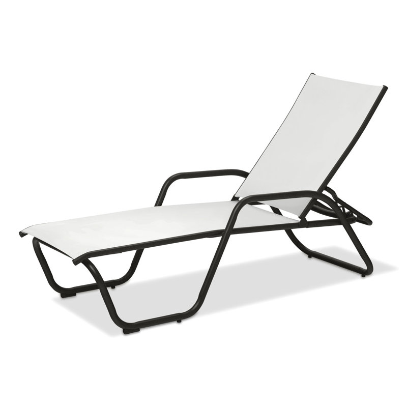 Outdoor Rust-Resistant Metal Chaise Lounge, White 6D Sunbrella®, Textured Graphite