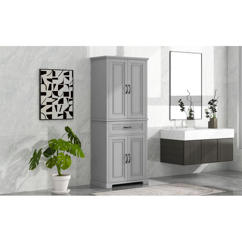 Bathroom Storage Cabinet With Doors And Drawer, Multiple Storage Space, Adjustable Shelf, 72" H x 29.9" W x 15.7" D, Gray